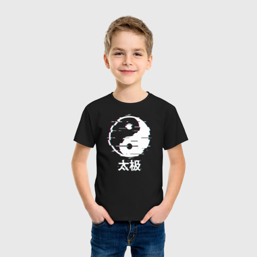 Детская футболка хлопок Инь ян глитч, цвет черный - фото 3