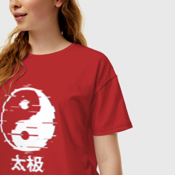 Женская футболка хлопок Oversize Инь ян глитч - фото 2