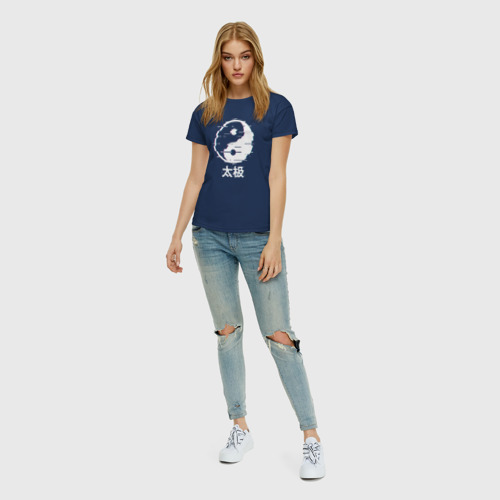Женская футболка хлопок Инь ян глитч, цвет темно-синий - фото 5