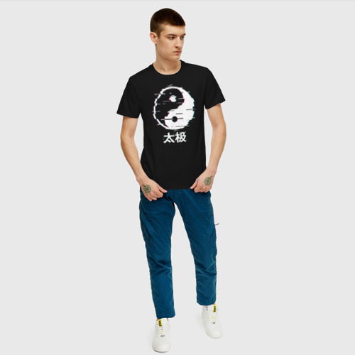 Мужская футболка хлопок инь ян глитч, цвет черный - фото 5