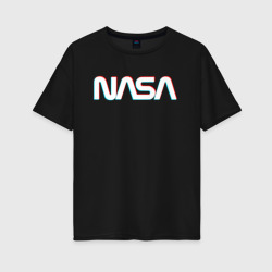 Женская футболка хлопок Oversize NASA glitch НАСА глитч
