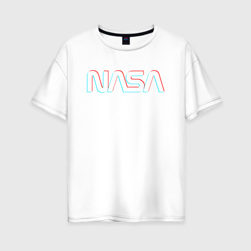 Женская футболка из хлопка оверсайз с принтом NASA glitch НАСА глитч, вид спереди №1