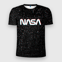 Мужская футболка 3D Slim NASA glitch space НАСА глитч космос