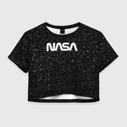 Женская футболка Crop-top 3D NASA glitch space НАСА глитч космос