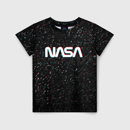 Детская футболка 3D с принтом NASA GLITCH SPACE, вид спереди #2