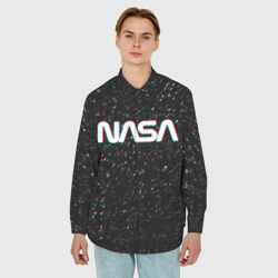Мужская рубашка oversize 3D NASA glitch space НАСА глитч космос - фото 2