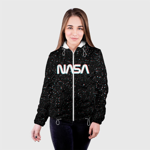 Женская куртка 3D NASA glitch space НАСА глитч космос, цвет белый - фото 3