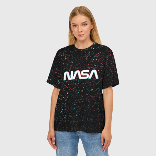 Женская футболка oversize 3D NASA glitch space НАСА глитч космос, цвет 3D печать - фото 3