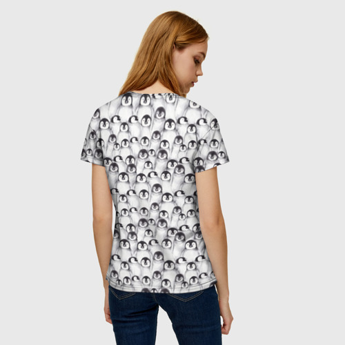 Женская футболка 3D с принтом Пингвинчики, вид сзади #2