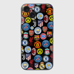 Чехол для iPhone 15 силиконовый с защитой камеры Лого футбольных команд