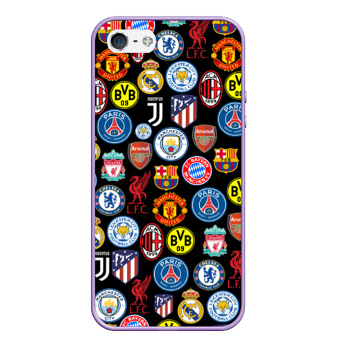 Чехол для iPhone 5/5S матовый Лого футбольных команд, цвет светло-сиреневый