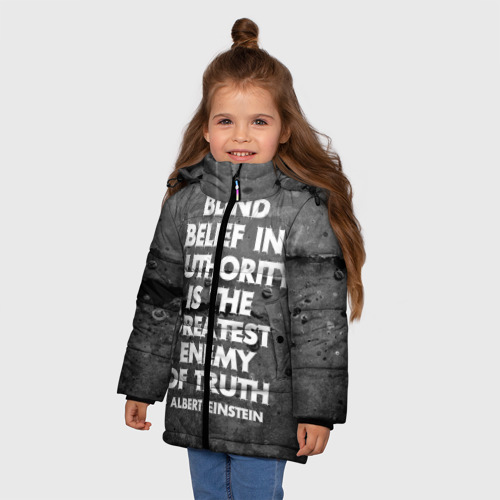 Зимняя куртка для девочек 3D Альберт Эйнштейн Цитата, цвет черный - фото 3