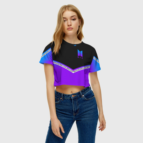 Женская футболка Crop-top 3D BTS neon БТС неон, цвет 3D печать - фото 3