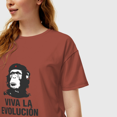 Женская футболка хлопок Oversize Да Здравствует Эволюция!, цвет кирпичный - фото 3