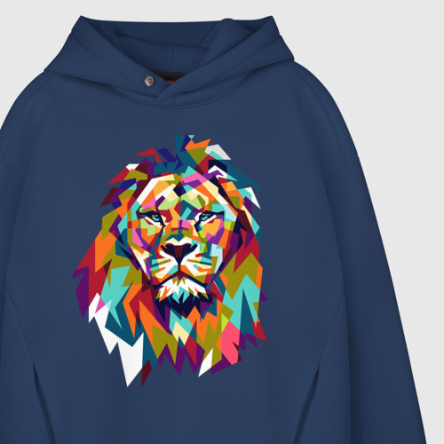 Мужское худи Oversize хлопок Lion, цвет темно-синий - фото 4