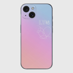 Чехол для iPhone 15 силиконовый с защитой камеры BTS love yourself