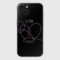 Чехол для iPhone 15 силиконовый с защитой камеры BTS love yourself БТС