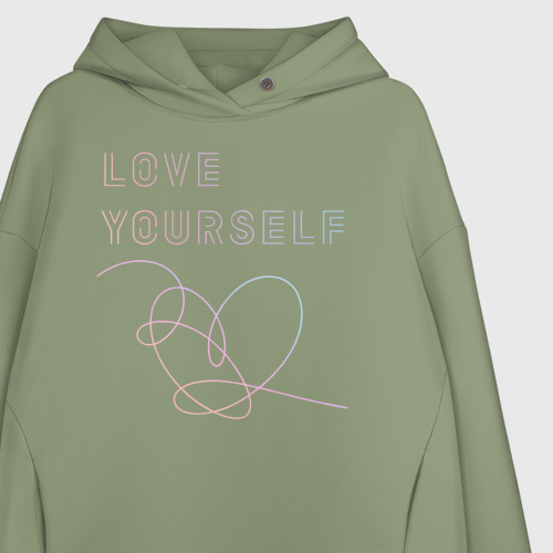 Женское худи Oversize хлопок BTS love yourself, цвет авокадо - фото 3