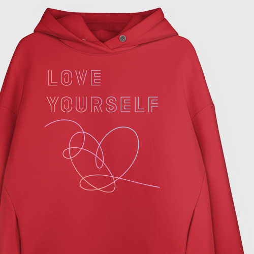 Женское худи Oversize хлопок BTS love yourself, цвет красный - фото 3