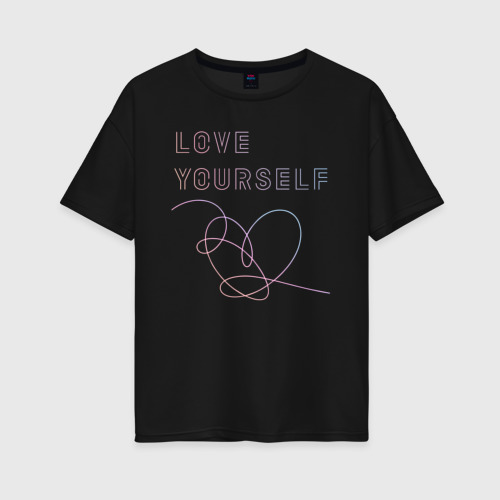 Женская футболка хлопок Oversize BTS love yourself, цвет черный