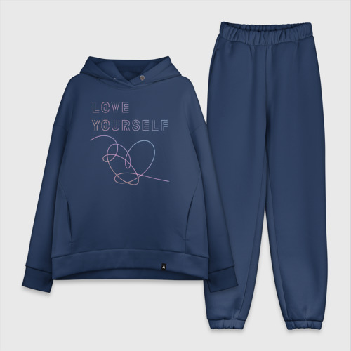 Женский костюм хлопок Oversize BTS love yourself, цвет темно-синий