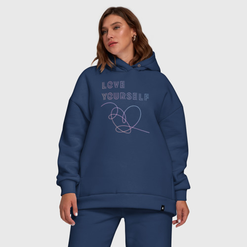 Женский костюм хлопок Oversize BTS love yourself, цвет темно-синий - фото 5