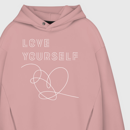 Мужское худи Oversize хлопок BTS love yourself, цвет пыльно-розовый - фото 4