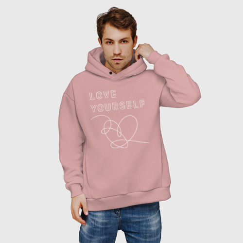 Мужское худи Oversize хлопок BTS love yourself, цвет пыльно-розовый - фото 3