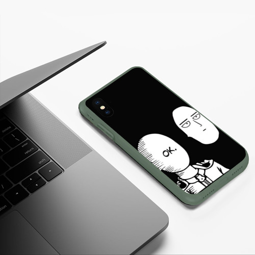 Чехол для iPhone XS Max матовый Saitama One-Punch Man, цвет темно-зеленый - фото 5