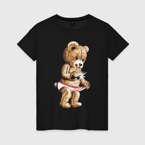 Женская футболка хлопок Nasty bear, цвет черный