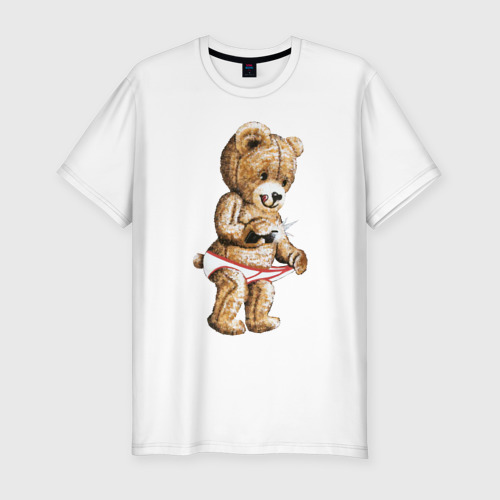 Мужская приталенная футболка из хлопка с принтом Nasty bear, вид спереди №1