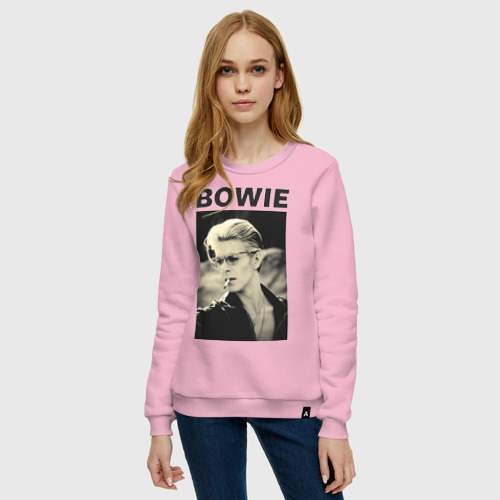 Женский свитшот хлопок Дэвид Боуи, цвет светло-розовый - фото 3