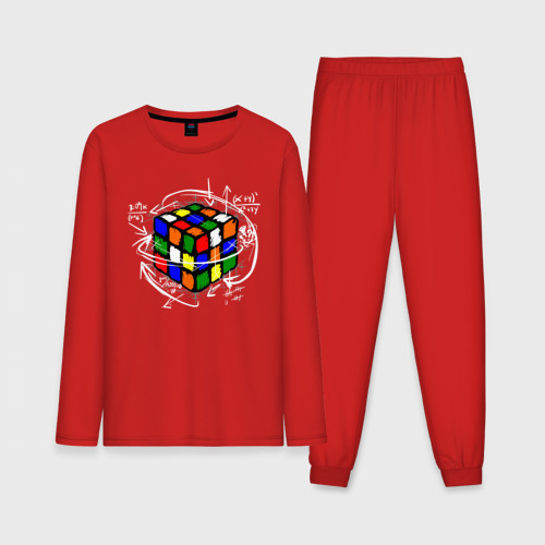 Мужская пижама с лонгсливом хлопок Кубик Рубика, цвет красный