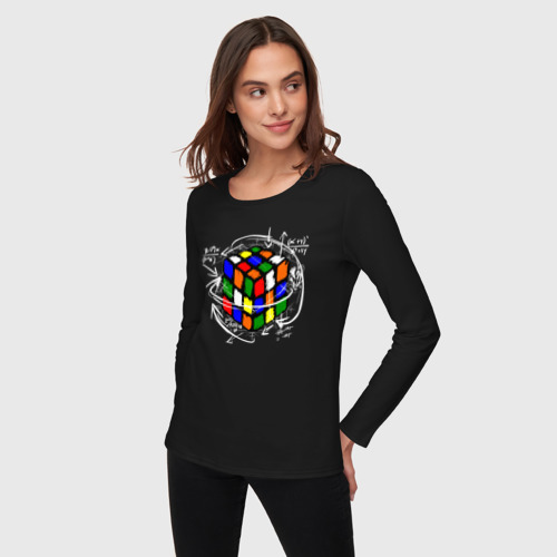 Женский лонгслив хлопок Кубик Рубика, цвет черный - фото 3