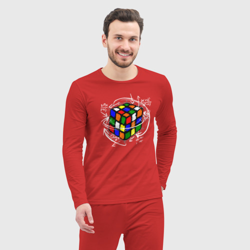 Мужская пижама с лонгсливом хлопок Кубик Рубика, цвет красный - фото 5