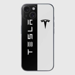 Чехол для iPhone 15 силиконовый с защитой камеры Tesla
