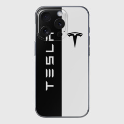 Чехол для iPhone 15 Pro силиконовый с защитой камеры Tesla