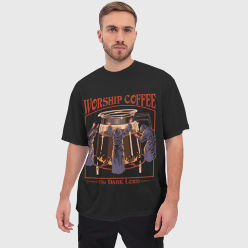 Мужская футболка oversize 3D Worship Coffee, цвет 3D печать - фото 3