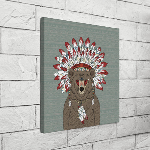 Холст квадратный Медведь индеец, цвет 3D печать - фото 3