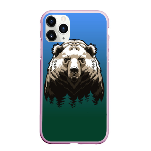 Чехол для iPhone 11 Pro Max матовый Медведь, цвет розовый