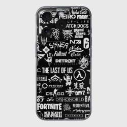 Чехол для iPhone 15 Pro Max силиконовый с защитой камеры Логотипы игр