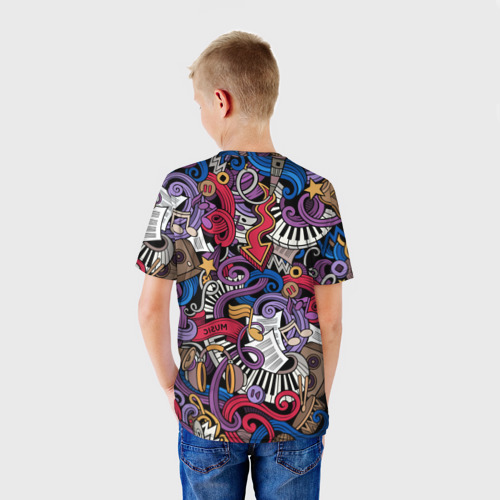 Детская футболка 3D с принтом Music collage, вид сзади #2