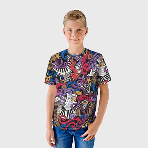 Детская футболка 3D с принтом Music collage, фото на моделе #1