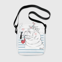 Сумка через плечо 3D Белый бегемот моряк