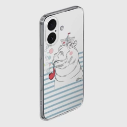 Чехол для iPhone 16 силиконовый с защитой камеры Белый бегемот моряк - фото 2