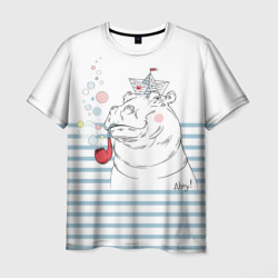 Мужская футболка 3D Бегемот моряк