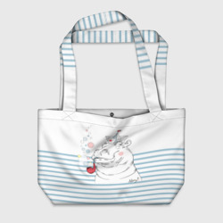 Пляжная сумка 3D Белый бегемот моряк