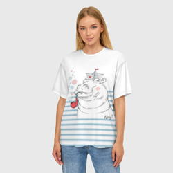Женская футболка oversize 3D Бегемот моряк - фото 2