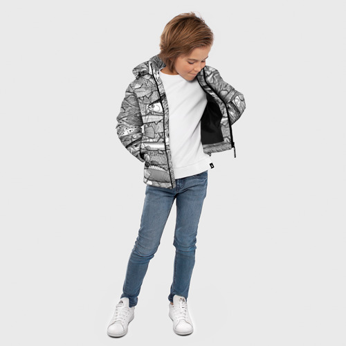 Зимняя куртка для мальчиков 3D Рыбы графика, цвет черный - фото 5
