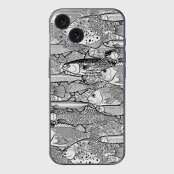 Чехол для iPhone 15 силиконовый с защитой камеры Рыбы графика